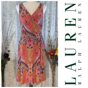 Lauren by Ralph Lauren pink/purple sleeveless paisley dress.